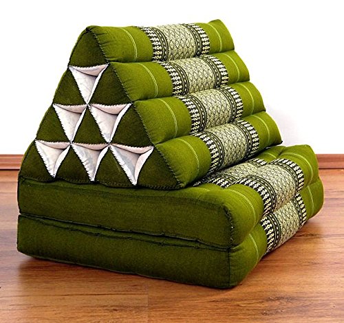 Kapokkissen der Marke Asia Wohnstudio, Thaikissen aus Thailand, Thaikissen mit 2 Auflagen, Dreieckskissen bzw. Triangelkissen als Jumbo XXL Sitzkissen und Thaimatte (grün) - 2