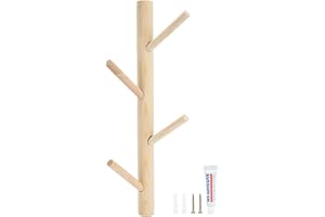 Zerodis Perchero, Perchero de pared sin perforaciones, Perchero para toallas en forma de rama de árbol para sala de estar(Madera 4 Gancho)