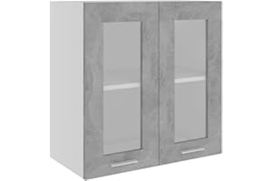 vidaXL Mobile Vetro sospeso Lyon, 60x31x60 cm, Legno ingegnerizzato Grigio Cemento, Contenitore da Parete, Bagno & Cucina, Organizer casa