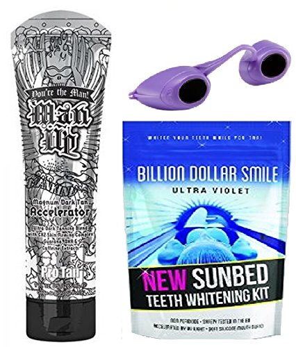 Man up Dark Tan Accelerator Goggles and Billion Dollar Smile UV Teeth Whitening