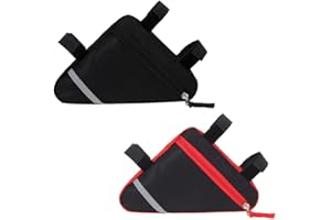 QitinDasen 2 Pièces Sacs Triangle Vélo, Sac de Cadre de Tube Avant de Vélo Étanche, Décoration Réfléchissante Double Face Rend La Conduite de Nuit Plus Sûre (Rouge + Noir)