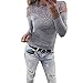 Produktbild Damen Langarmshirt Sunday Langarm O Hals Spitzen Patchwork Solide Farbe Sweatshirt Bluse Pullover (Grau, S)