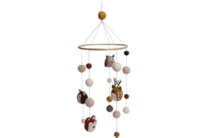 Gry & Sif handgemachtes Mobile Baby mit Filzkugeln und Tieren, Windspiel für das Babybett, Laufstall oder Wickeltisch, Erstausstattung Neugeborene, Fairtrade | Waldtiere