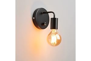 Lightsjoy Industrial Wall Lights with Switch Dimmable Wall Lights Rotary Stepless Dimming Black Metal Wall Lamps for Kitchen Stair Restaurant Living Room Wall Lighting Fixture E27 Base - Black