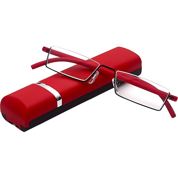 MMOWW Set van 3 mini metalen leesbrillen voor dames en heren, veerscharnier, klassiek, klein, licht, leeshulp, bril met etui (zwart blauw grijs, 2.5