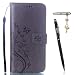 Produktbild Samsung Galaxy C7 Hülle, Samsung Galaxy C7 Pro Schutzhülle, Alfort 3 in 1 Lederhülle Fashion Design Premium PU Leder Hohe Qualität Tasche Case Cover Kasten Abdeckung Wallet für Samsung Galaxy C7 C7000 / Samsung Galaxy C7 Pro 5.7" Smartphone Funktion Standfunktion Unterstützte Telefone und Magnetverschluss mit Schmetterling ( Grau ) + Alfort Schwarz Stylus Pen + Netter Staub Stecker