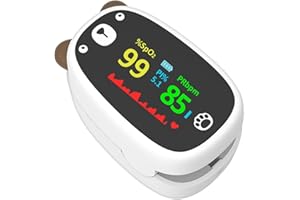 Yohcuro Paediatric Oximeter for Infants & Kids & Children, Fingertip Pulse Oximeter for Small Fingers, Blood Oxygen Saturation, Pulse Rate Monitor, Cute Cartoon Design, Batteries Included