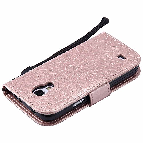 Galaxy S4 Mini Hülle, Dfly Premium Slim PU Leder Mandala Blume prägung Muster Flip Hülle Bookstyle Stand Slot Schutzhülle Tasche Wallet Case für Samsung Galaxy S4 Mini i9190, Rosen-Gold - 8