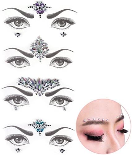 UOOME 4 Pcs Face Jewels Gem Bindi Body Jewelry Stickers Rhinestone Tattoo Temporary Face Rocks