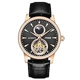 Hswt Mechanische Uhr Männer/Frauen Automatikuhr am Handgelenk getragen Roségold/Silbergehäuse Luxus mechanische Uhr Lederband,Black