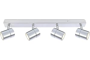 UKEW 4 Way GU10 Spotlight Ceiling Lights - Chrome Adjustable Spot Lights Ceiling Bar - Rotatable Modern LED Ceiling Light Fitting for Kitchen Living Room Bedroom Hallway