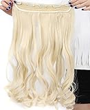 S-noilite 17 Inches Women Ladies Bleach Blonde One Piece Long Curly 3/4 Full Head Clip in Hair Extensions