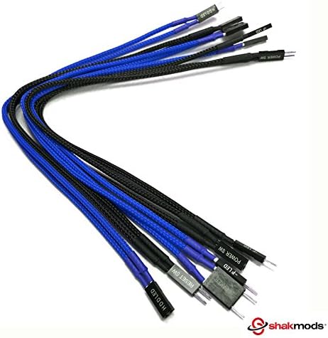 Shakmods30cm Front Panel Black & Dark Blue Sleeved Power Reset HDD LED Speaker + - Extension Cable