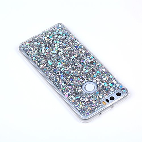 Huawei Honor 8 Hülle,Silikon Schutzhülle für Huawei Honor 8,Huawei Honor 8 Bling Hülle,Ukayfe Luxus Schön Shiny Glänzend Glitzer Weiche TPU Abdeckung Crystal Silikon Tasche Schutzhülle Shinning Strass Rückseite Hülle Etui Cover für Huawei Honor 8 (Silber) - 4