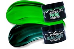 ATTITUDE HOLLAND Attitude Hair Dye Coloration semi permanente GREEN WITH ENVY Duo Ensemble combiné de 2 pots de teinture pour les cheveux Vert