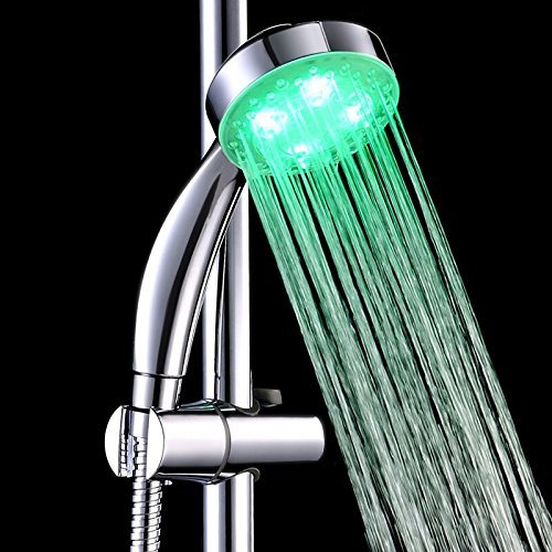 SunJas Handbrausen Einbauduschköpfe LED Duschkopf, Duschbrause Brausekopf mit 3 Farben grün, blan, rot Farbwechsel/7 Farbe automatic Farbwechsel Temperaturfühler Rund (3 Farben RGB) - 2