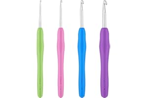 Prasacco 4-Piece Crochet Hook Set, 4 Sizes, Ergonomic Crochet Hook, Metal Crochet Hook with Colourful Silicone Handle, 14 cm, Extra Long Crochet Hook, Knitting Needle for Beginners and Crochet Lovers