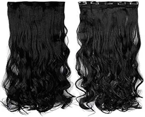 Supermarche Hair Extensions And Wigs 5 Clip 1 Piece Curly Hair Extensions for Women and Girls , 22 Inch 150 g (Black)
