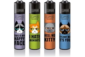 SUNMONDO Clipper Feuerzeug 4er Set: (Angry Cats)