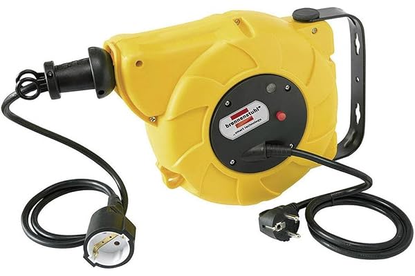 Brennenstuhl 1241020300 Automatisk Kabelrulle för Vägg- och Takmontering, Gul, 9+2 m Kabel