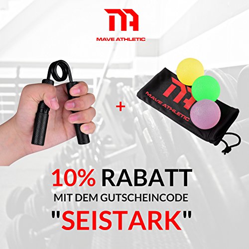 MAVE ATHLETIC ® – 3 Stk. PREMIUM Handtrainer / Unterarmtrainer / Fingertrainer / Handmuskeltrainer Griffbälle zur Stärkung der Handmuskulatur inkl. kostenlosem Aufbewahrungsbeutel - 3