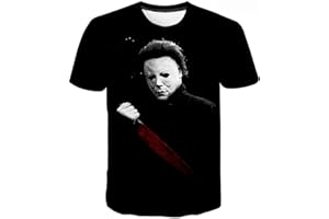 NUTSIE T Shirt à Manches Courtes Halloween 3D Michael Myers Scary Horror Print, Sweat Shirt Décontracté Surdimensionné pour Hommes Et Femmes XS - 4XL