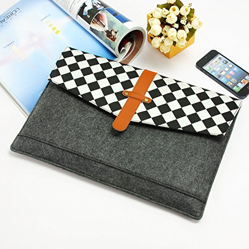 Lavievert Filz u. Leder Laptop-Tasche, Schutzhülle Tasche mit Schwarz-Weiß-Raster und zwei internen Taschen für 13 Zoll Macbook Air / Pro / Pro Retina und 13-13,3 Zoll Laptop / Notebook [ Grau ] - 6