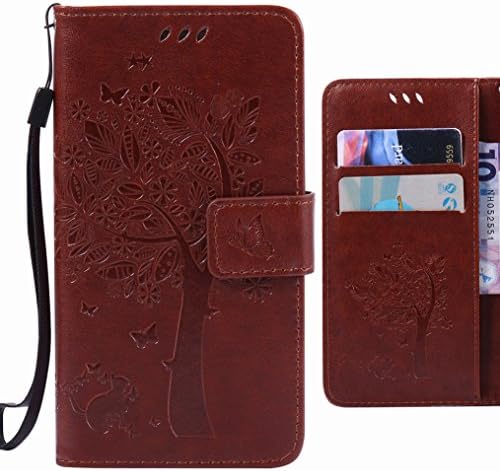 For LG G4 / H815 / H812 / H810 / H811 / LS991 Case, Ougger Tree Cat Printing Wallet Cover Card Slot Premium PU Leather Flip Case Magnetic Bumper Pouch Holster Stand-View Function (Coffee)