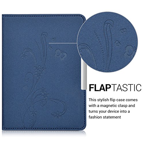 kwmobile Hülle für Tolino Vision 1 / 2 / 3 / 4 HD – Flipcover Case eReader Schutzhülle – Bookstyle Klapphülle Ranken Schmetterling Design Dunkelblau - 2