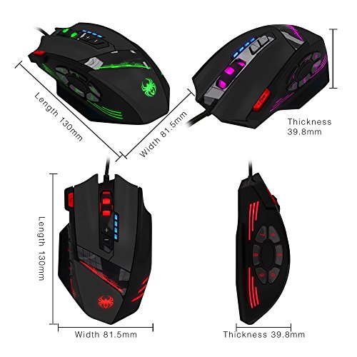 ECHTPower Programmierbare Gaming Maus für Pro Gamer, 12 Tasten, 4000dpi, Marko Funktion, Feuer Tasten, DPI einstellbar, USB Wired Kabel Gaming Mäuse LED beleuchtete Funkmaus Mouse, optisch, ergonomisch - 7