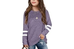 Haloumoning Girls Shirts Casual Long Sleeve Crewneck Loose Striped Sweatshirts Pullover Tops