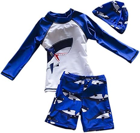 Babyicon 3pcs Baby Boys Long Sleeve UV Sun Protection Swimwear Swimsuit With Hat (M:3-4 years old)