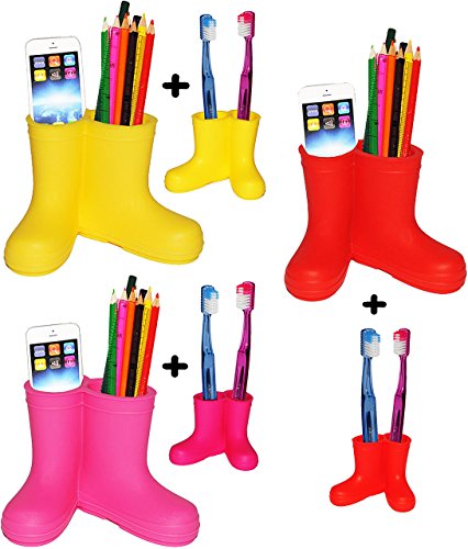 2 tlg. Set _ " verschiedene Gummistiefel - freie FARBWAHL " - Organizer - Utensilienbehälter / Stiftebecher - aus Silikon - für Kinder & Erwachsene / z.B. Fernbedienung - Stifte / Handyhalter - Schminkstiftehalter / Zahnbürstenhalter - zum Zähneputzen - Badezimmer Bad Kinderzahnbürste / Schuhe Stiefel - lustig bunte - Utensilo / Schreibtischbutler - Organizer - Schreibtischbox - Stifteköcher - Kosmetikorganizer - Stiftbecher / Stiftebox - Stiftehalter - Aufbewahrungsbox