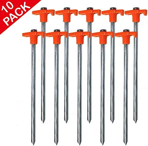Yooyee Outdoor Tent Stakes, 10 Pcs Galvanized Non-rust Camping Pop up Canopy Tent Peg with Red Stopper