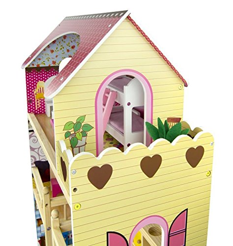 Leomark Mansion de Rêves Maison de Poupée Villa Résidentielle - En Bois - Avec Meubles Plus Poupées Haute Qualité Belles Couleurs Jeu D'imitation Grand Réalisme