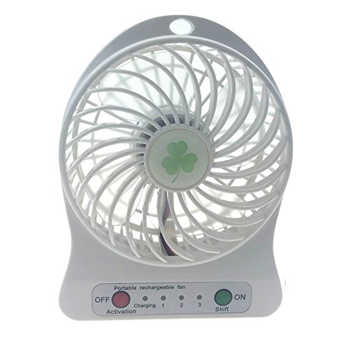 Xboard Tragbare Mini USB Ventilator 3 Speed Wiederaufladbare Gebläse mit LED Licht für Indoor & Outdoor in Weiß