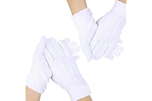 ODDerZZii 2 pary bawełnianych rękawiczek, białe rękawiczki, rękawiczki z zapięciem zatrzaskowym, formalny kostium smokingu, rękawice inspekcyjne do biżuterii, rękawiczki dla kobiet i mężczyzn, biały,