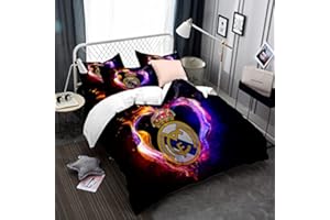 CHAOSE-ESB Juego De Ropa De Cama Equipo De Fútbol Funda Nórdica Cómodo Niño Niña 3 Piezas Juego De Cama Blanco Y Negro 50x75cm Funda De Almohada Microfibra (E,(150x200cm)-Cama de 90)