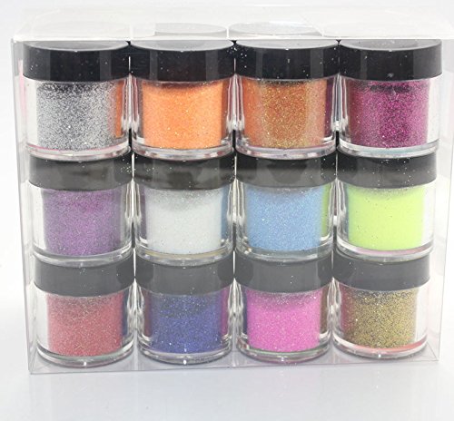 XICHEN® 24 x Fine Acrylic Glitter Powder for Nail Art Tips Design , Decoration Glitter Dust Powder (10g Jar)