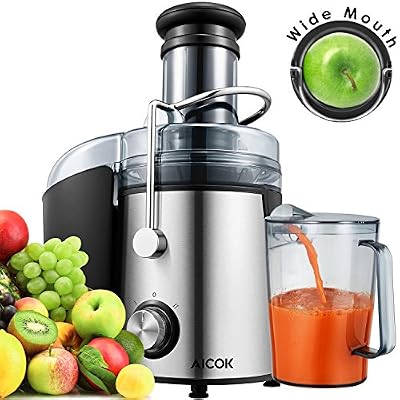 Aicok Centrifugeuse Fruits et Légumes 800W Pour Presse Fruits Entiers, Centrifugeuse Professionnelle Juice Fountain Extracteur de Jus Avec 75mm Extra Large Bouche et Brosse De Nettoyage, Carafe1,1L et 2L, Sans BPA, Inox