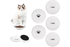 Cnwinu 5 sztuk płaskich ceramicznych misek na karmę dla kota z antypoślizgowym silikonowym dnem, miski dla kotów, zestaw misek ceramicznych dla małych zwierząt domowych