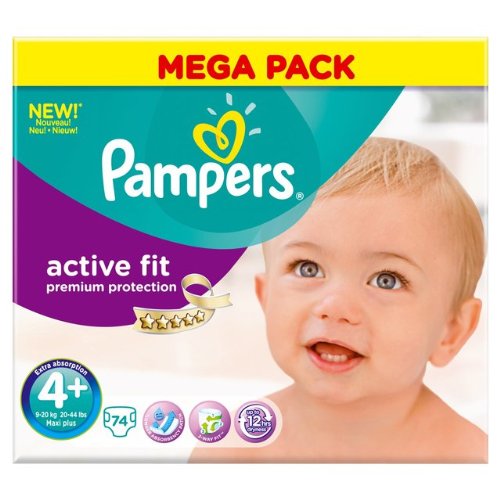 Pampers Active Fit Size 4+ (9-20kg) Mega Box Maxi Plus 74 per pack