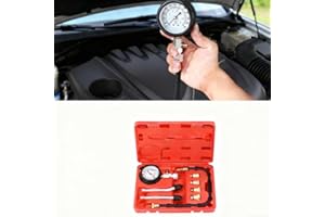 FuxFuis Testeur de Compression Cylindre, Testeur de Compression Moteur, Compressiometre Essence et Diesel 0-300 PSI / 0-20 Bar avec Testeur de Bougie D'allumage et 4 Adaptateurs M10 M12 M14 M18