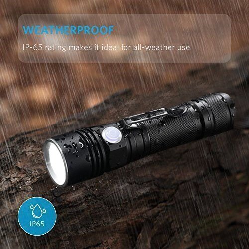 LED Taschenlampe Wiederaufladbare, Akale IPX4 Wasserfest, Super Helle 500 Lumen CREE LED, 4 Licht Modi, Wiederaufladbare Taschenlampe im Hosentaschenformat für Camping, Wandern und Notfälle (Inklusive 2200mAh 18650 Batterie) - 6