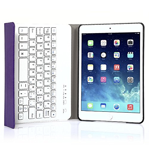 Besmall Ultra Slim Bluetooth Tastatur mit QWERTZ deutsches Tastaturlayout für iPad mini1/2/3 Tastatur Schutz Hülle Tasche Keyboard Case(iPad mini1/2/3,Lila)XLYP25G-OZ - 3