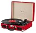 Price comparison product image Akai A60011NR Briefcase Style 3-Speed Portable Turntable with Built-In Speakers, Supports Vinyl, Bluetooth, MP3 and RCA Output - Red