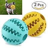 UEETEK 2 Stück Haustier Ball Spielzeug,7.1CM Durchmesser Ungiftig Bissfest Hund Kauen Ball,Hund Essen behandeln Feeder für Haustiere Hunde Spielen Traning Zähne Reinigung(Gelb+Blau)