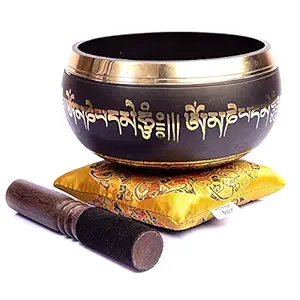 Tibetan Singing Bowl Set - Hand Crafted With Wooden Mallet & Cushion For Yoga -Meditation-Sound Healing -Feng Shui -Reiki With Mantra Etching By Nepalese Craftsman-Ideal Gift