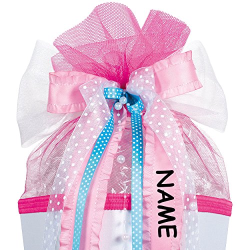 große 3-D Schleife - 24 cm breit u. 54 cm lang - mit Perlen rosa pink blau - für Geschenke und Schultüten