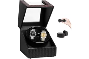 KZAN Double Automatic Watch Winder Box For 2 Watches watch Turner Rotator Case PU Leather Quiet Motor 2 Slot high stretchy pillow, Black